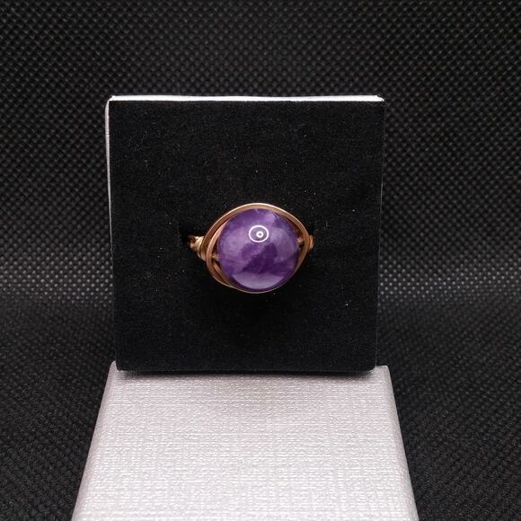 Amethyst Copper Ring Gemstone Artisan Wire Wrapped 12MM Gemstone Unisex Sz 8 New - Picture 11 of 12